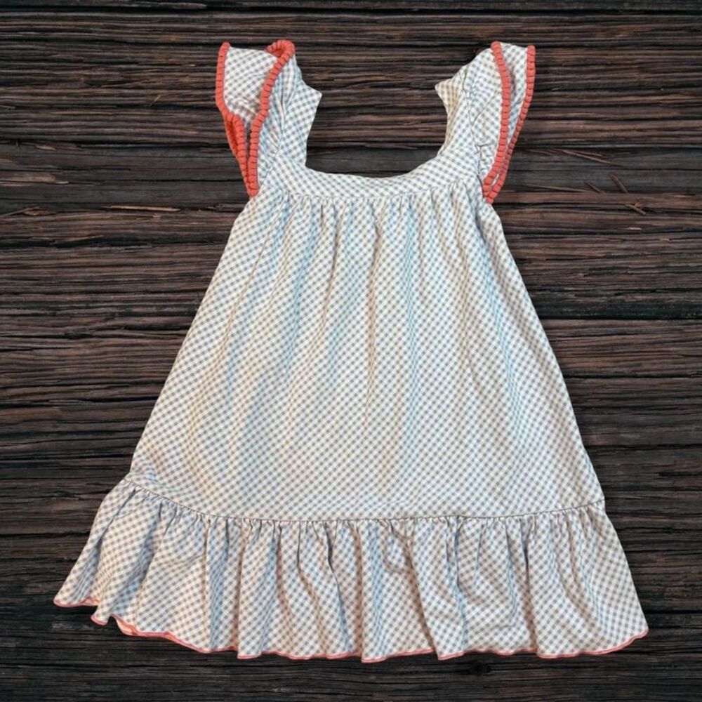 Serendipity Shrimp & Grits Girls 4T 5T Gingham Ruffle Swing Dress Blue Pink